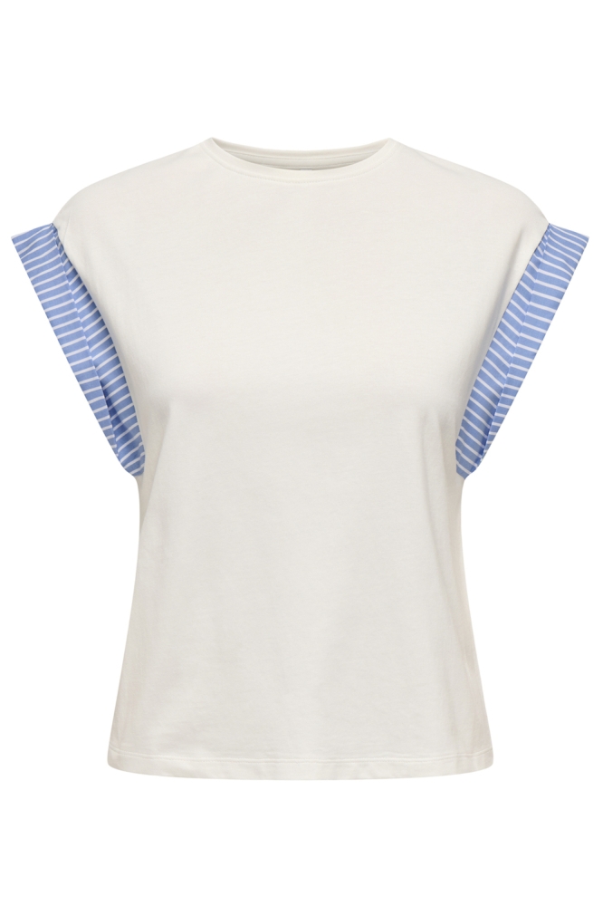 ONLDAWN LIFE S/S O-NECK MIX TOP JRS 15346440 CLOUD DANCER/WOVEN SOFT
